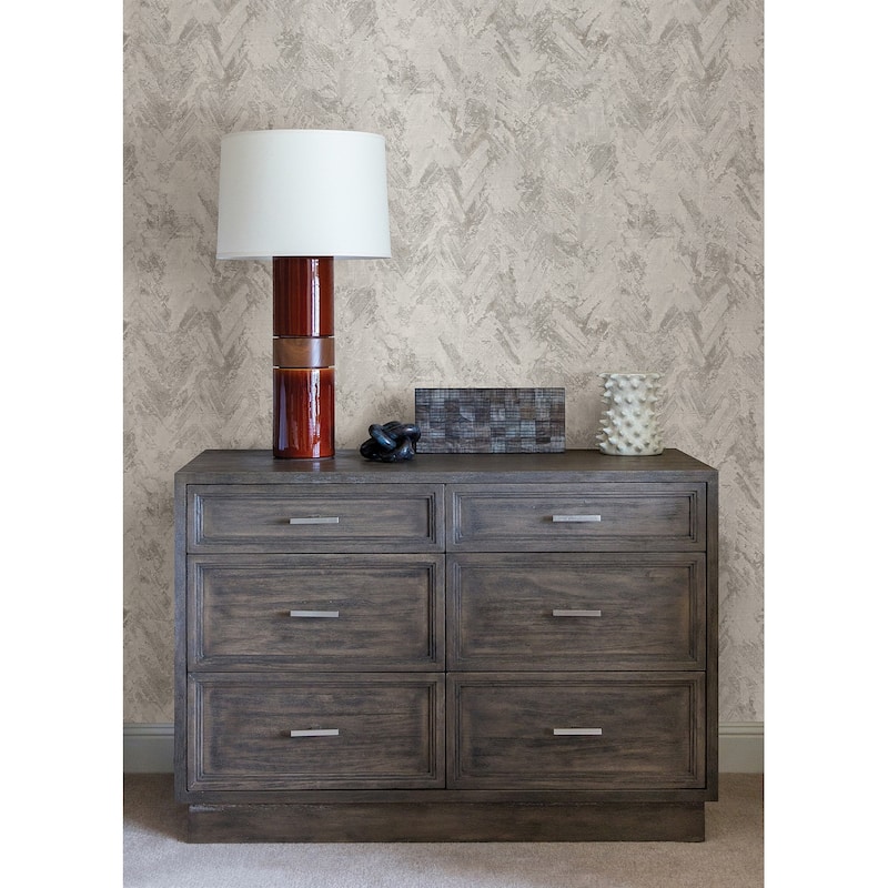 A-Street Prints Amesemi Light Grey Distressed Herringbone Wallpaper