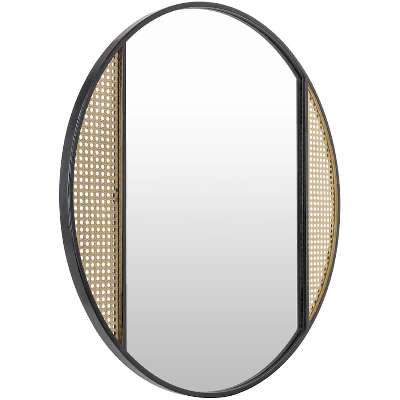Aviva Modern Boho Cane & Black Round Wall Mirror