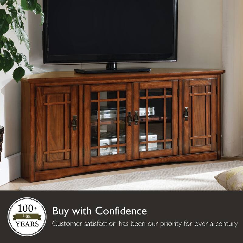 Leick Home Solid Wood Mission Oak 4-Door Corner TV Stand - 56 inches x 20 inches x 25 inches