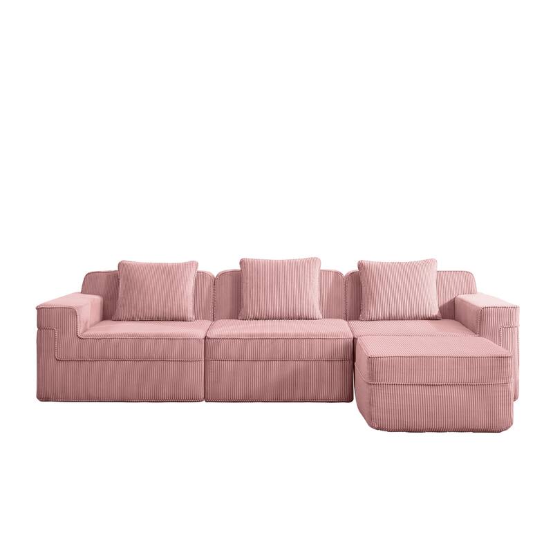GDFStudio - Corduroy Modular 3-Seater 117.3" L-Shaped Boneless Cloud Sofa