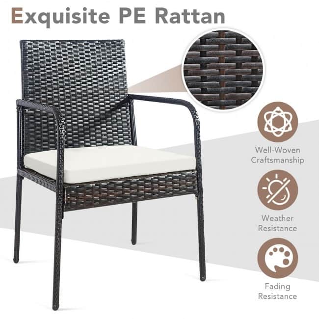 4 Pieces Patio Wicker Rattan Dining Set with Comfy Cushions - 22" x 20.5" x 34.5" (L x W x H)