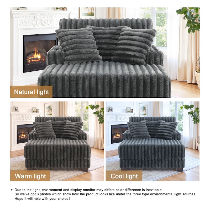 41.7" W Upholstered Plush Corduroy Chaise Lounge withe Pillows