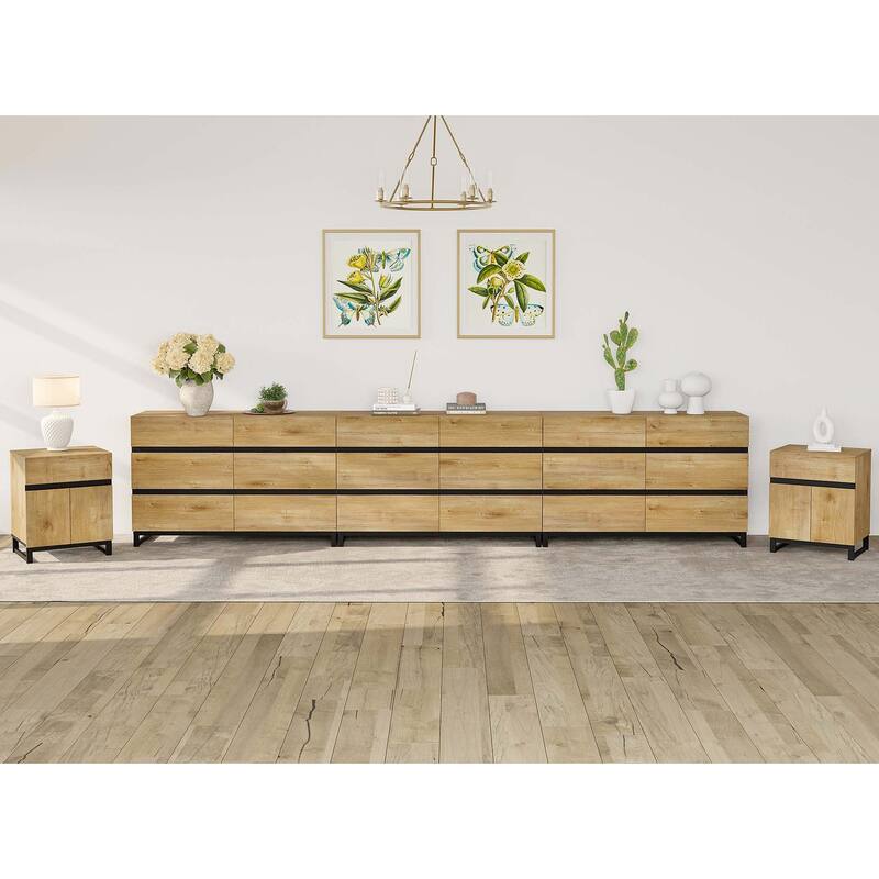 3-Piece Dresser And Nightstand Set,Dresser With 18 Drawers, 2 Nightstand for Bedroom, Bedroom Furniture Set