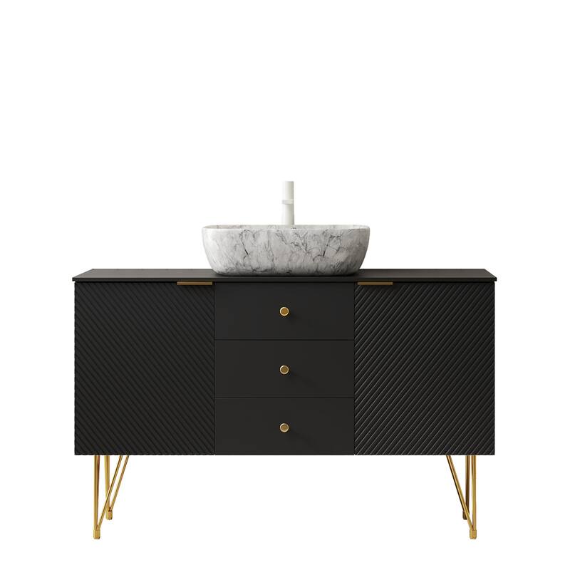 GDFStudio - Gema 48" Freestanding Bathroom Vanity with Black Sintered Stone Top, Gold Legs & Ceramic Basin