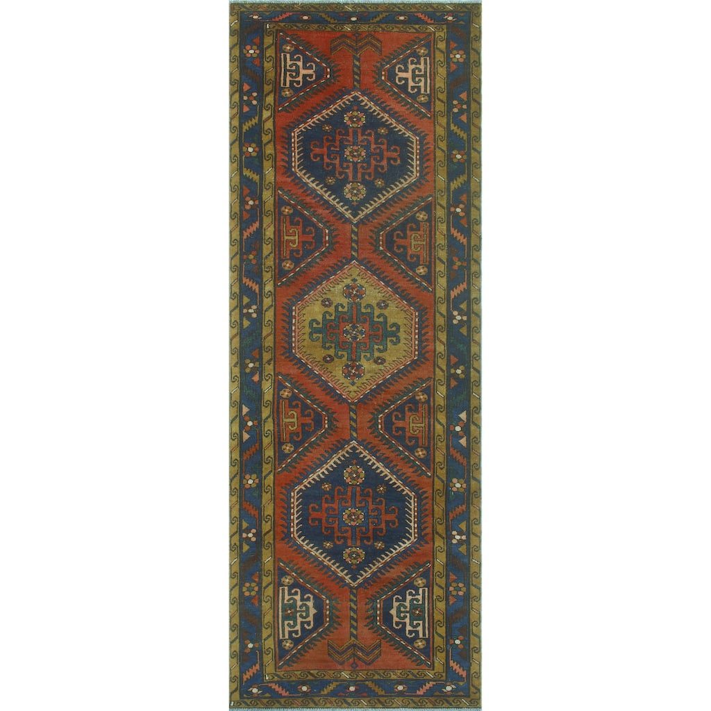 Fine Vintage Distressed Booker Rust/Navy Runner - 3'6" x 10'2"