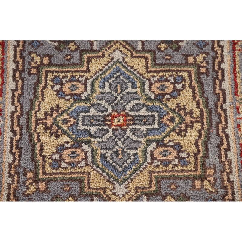 Gray Geometric Heriz Serapi Indian Rug Hand-Knotted Wool Carpet - 2'0"x 3'0"