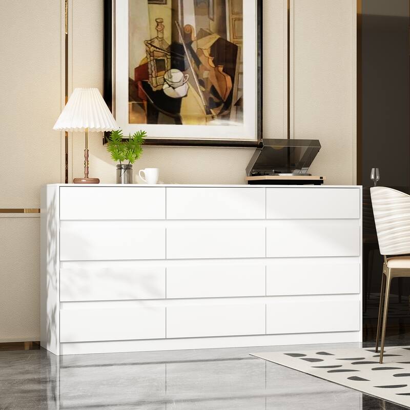 Modern 12-Drawer Bedroom Dresser - Sleek Storage Chest, White or Black