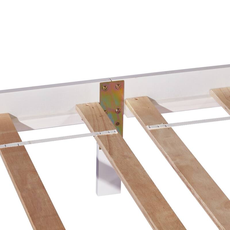Solid Wood Queen Size Platform Bed Frame with Upholstered Headboard
