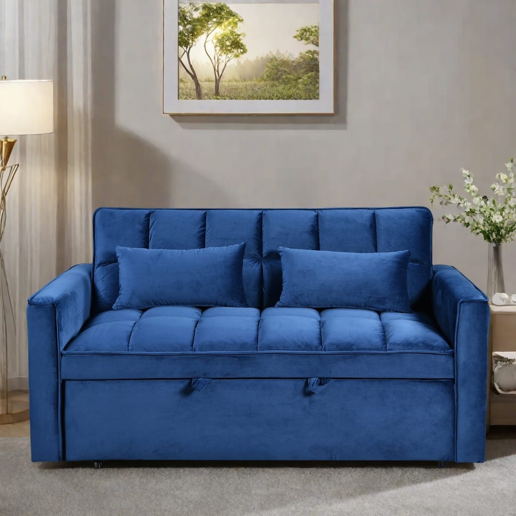 52.75"Velvet 2-Seater Sleeper Sofa with Curved Backrest and Fiber Cotton for Comfort
