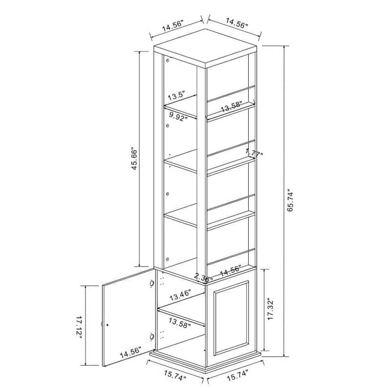 360°Rotating Storage Cabinet with Full-Length Mirror,total of 8 open shelves on both sides,One Side Hooks,1 Door with a Shelve