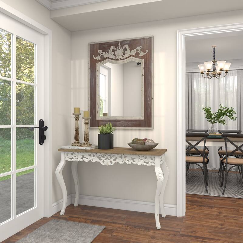 Brown Wood Carved Acanthus Floral Wall Mirror