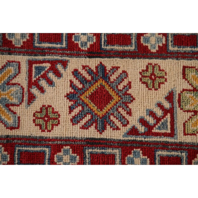 Light Blue Kazak Geometric Area Rug Wool Carpet - 6'7" x 9'10"