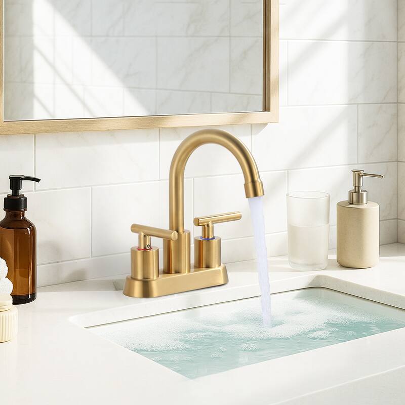 WOWOW 4 in. Centerset Double Handle High Arc Bathroom Faucet