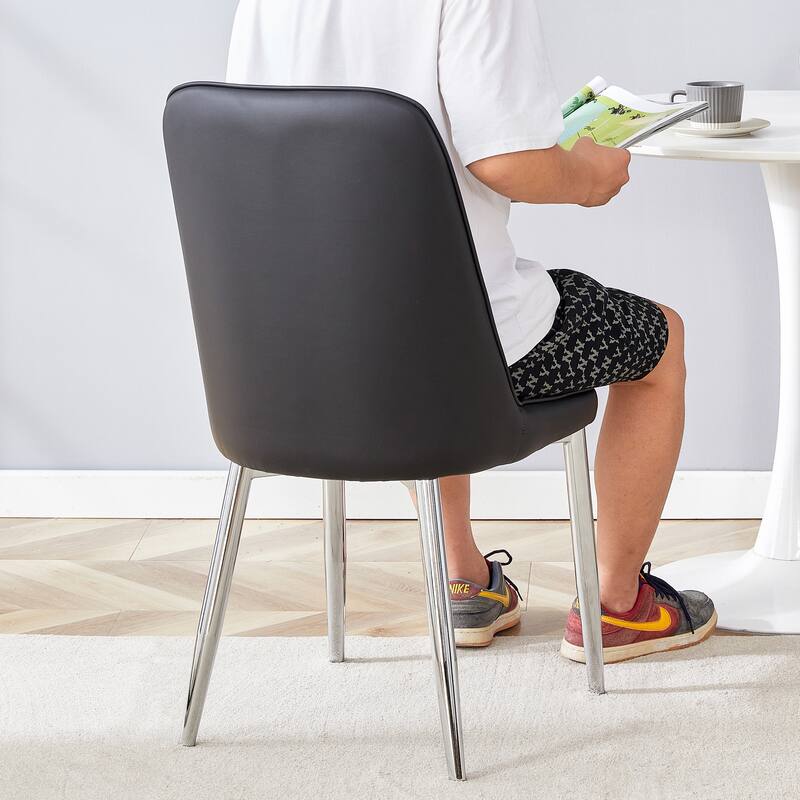 Roomfitters PU Dining Chairs with Smooth Backrest and Silver Metal Legs, Set of 4 for Kitchen or Office Use