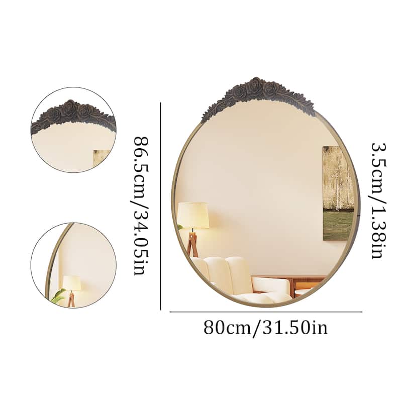Traditional Round Mirror Antique Gold, Baroque Inspired Wall Decor