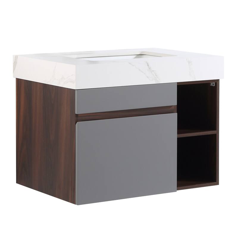 30 in. W Bath Vanity in Rock Grey with White Engineered Stone Top Single Ceramic Undermount Sink