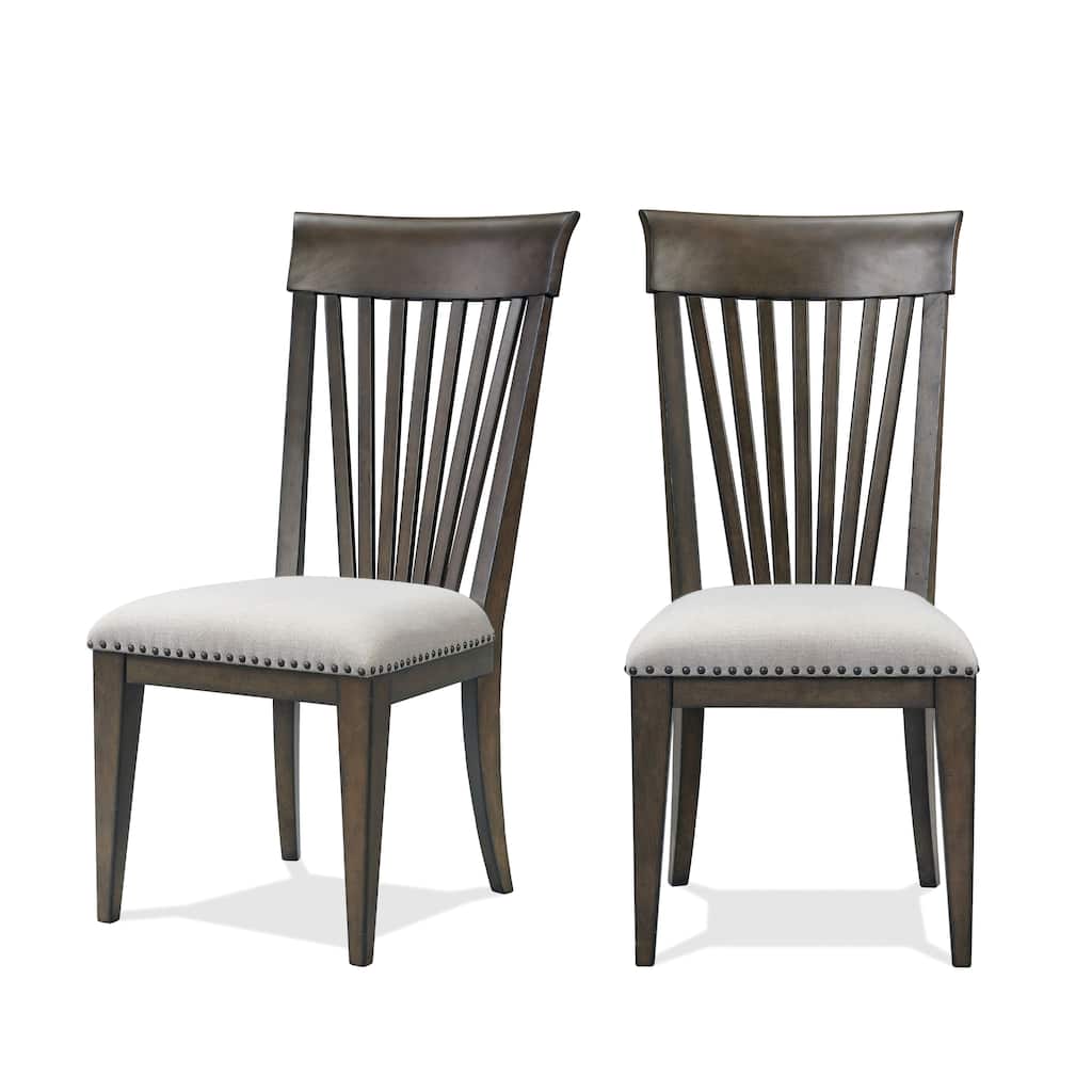 2 Piece Nailhead Upholstered Dining Chairs with Backrest, Upholstered, Tapered Legs for Dining Room Kitchen Bedroom Living Room