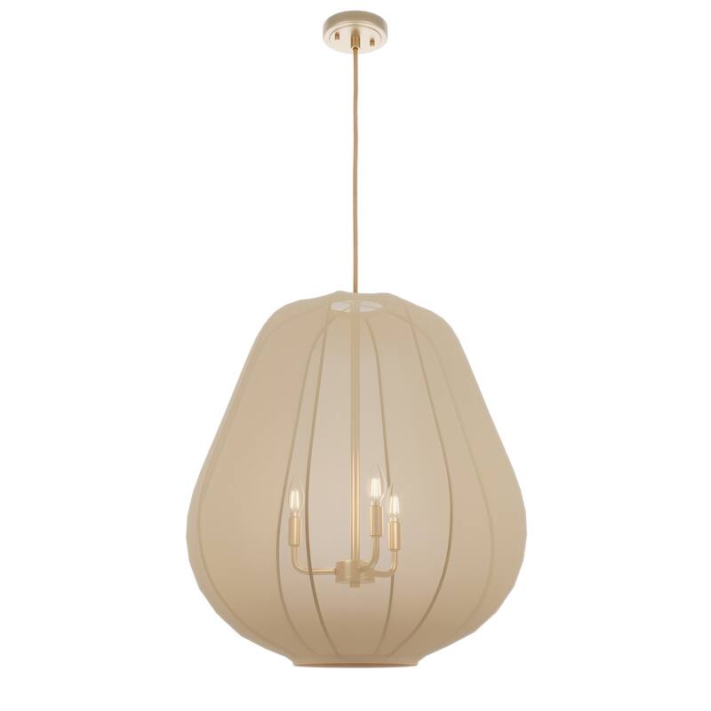 Beige 3-Light Elastic Fabric Shade Pendant Lighting Fixture for Boho Decor