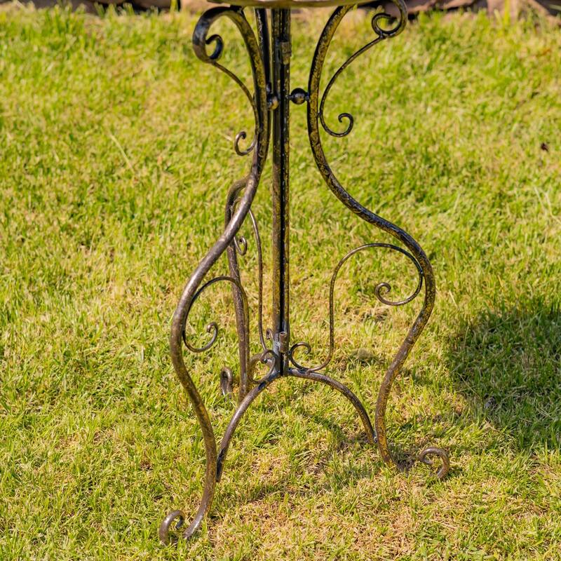 28.75" Tall Ornate Iron Birdbath with 3 Small Birds "Stephania"