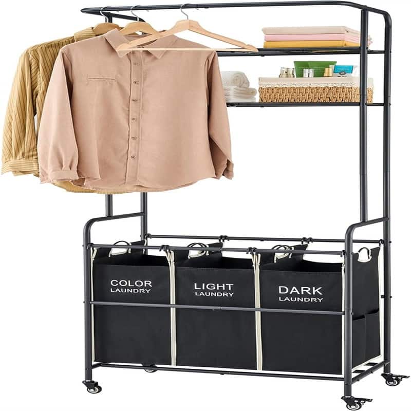 Laundry Sorter Cart with Hanging Rack - 28.54"L x 17.7"W x 70.86"H