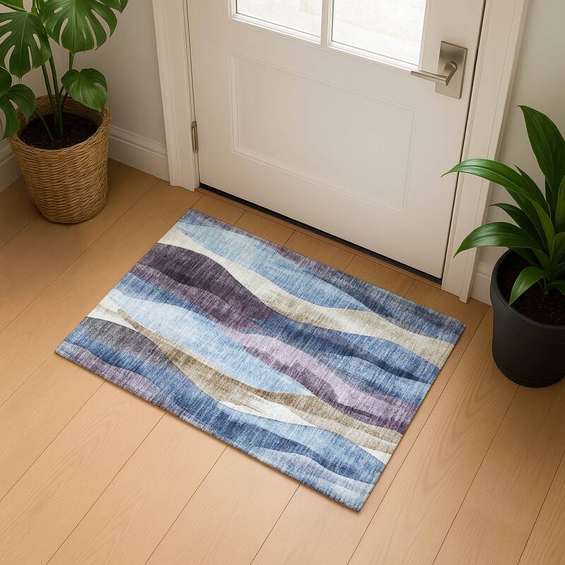 Premium Washable Super Soft Modern Stripe Mayfield Rug - Denim - 1'8" x 2'6"