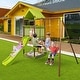 preview thumbnail 1 of 8, Costway 7-in-1 Swing Set with Covered Fort Height Adjustable Swing - See Details Green - See Details - Kids