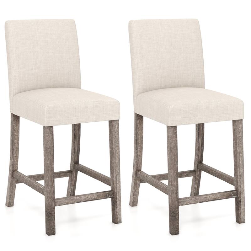 Gymax 2PCS 24.5'' Counter Height Bar Stools Modern Fabric Upholstered - Beige