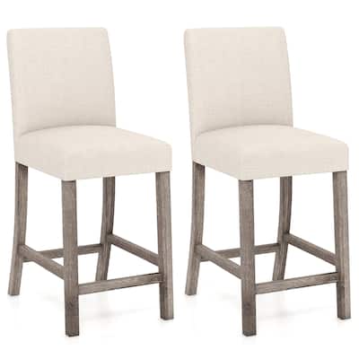 Gymax 2PCS 24.5'' Counter Height Bar Stools Modern Fabric Upholstered
