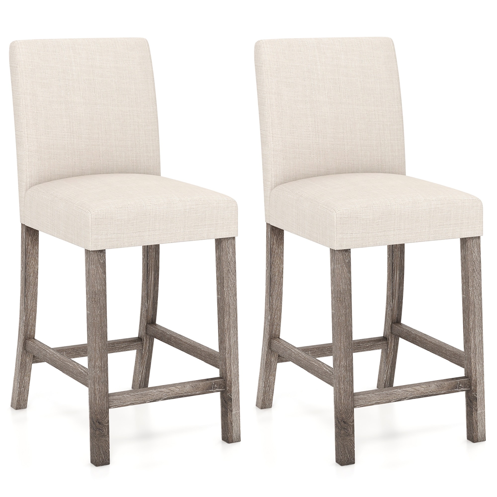 Gymax 2PCS 24.5'' Counter Height Bar Stools Modern Fabric Upholstered