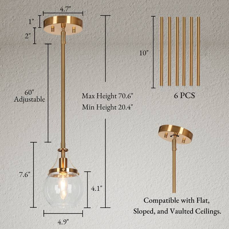 Beta Modern Gold 1-Light Mini Orb Glass Pendant Light for Kitchen Island - D 4.9" x H 7.6"