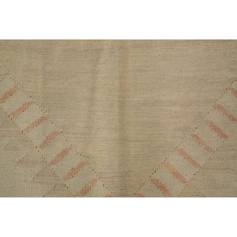 Hand Woven Oriental 100% Wool Carpet Southwestern Tribal Beige & Ivories Kilim Area Rug - 8' 10'' X 5' 8''