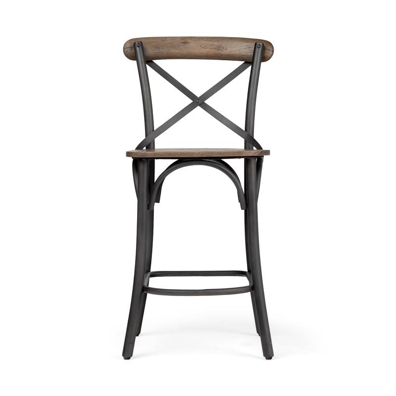 Etienne Medium Brown Solid Wood Seat with Black Metal Frame Counter Stool - 20"W x 22.8"D x 40"H