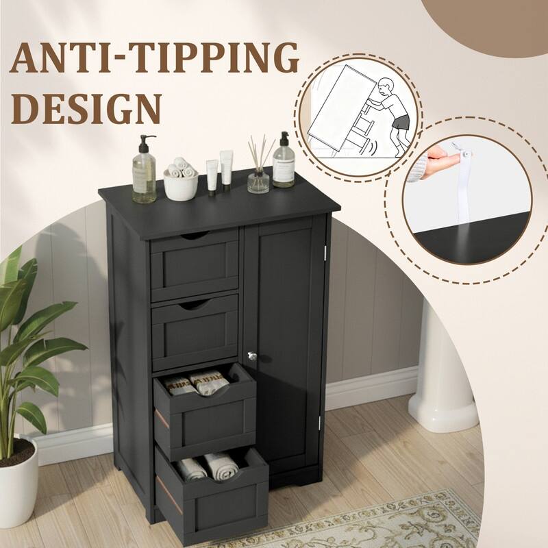 Black Bathroom Storage Cabinet with 4 Drawers and 1 Door