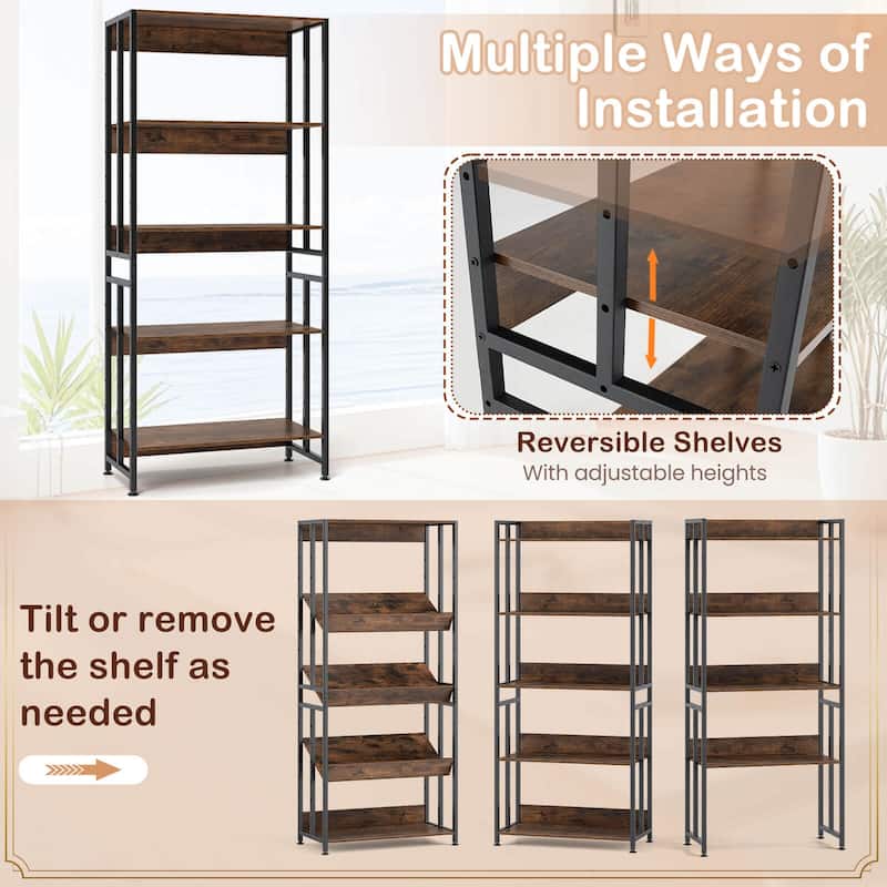 Costway 1/2 PCS 5 Tier Bookshelf 62" Tall Bookcase with Tiltable