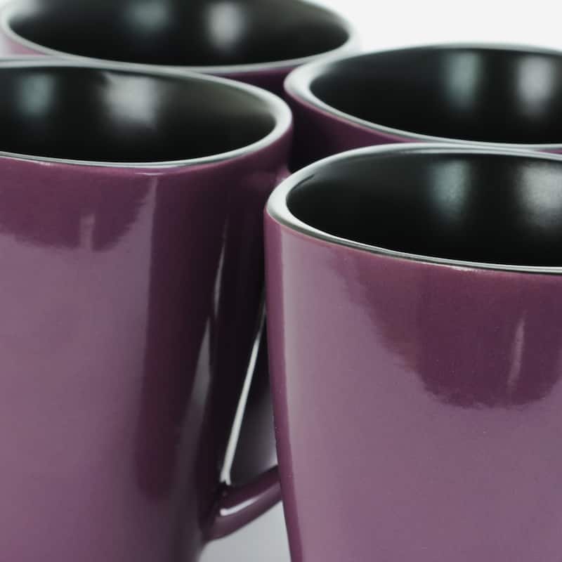 Modern Dining 14 Ounce Stoneware Large Mugs 6 Piece Set in Grape