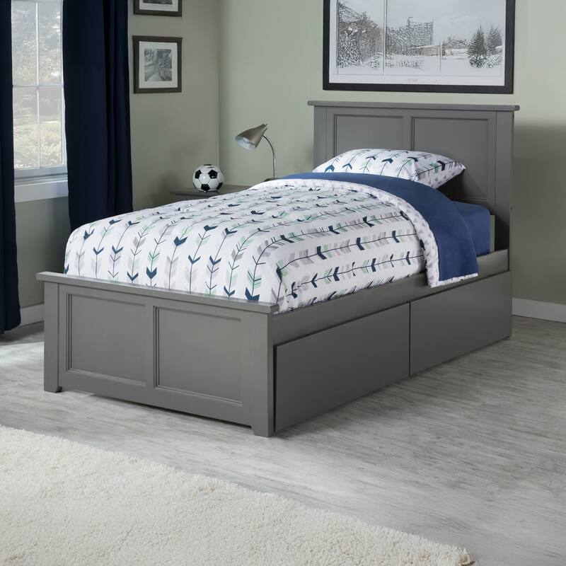 AFI Madison Twin XL Platform Bed with Matching Footboard & Storage Drawers in Grey