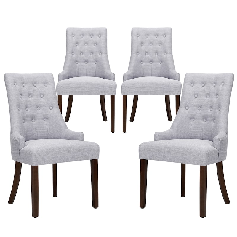Wingback Upholstered Dining Chairs Set of 2, Fabric Side Dining Room Chairs with Tufted Button - Set of 4 - LightGrey