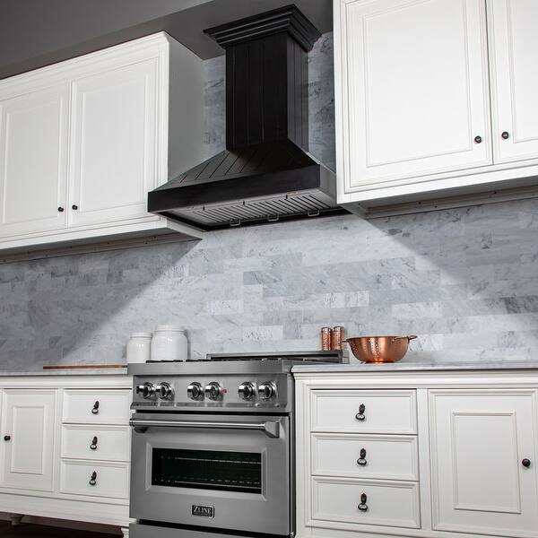 Zline 36 In Wooden Wall Mount Range Hood In Black Includes Motor Kpcc 36 Overstock 26050718