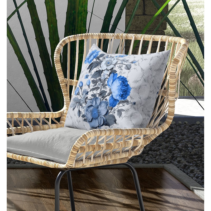 Flower and Knop Indoor/Outdoor Reversible Throw Pillow Grey and Blue