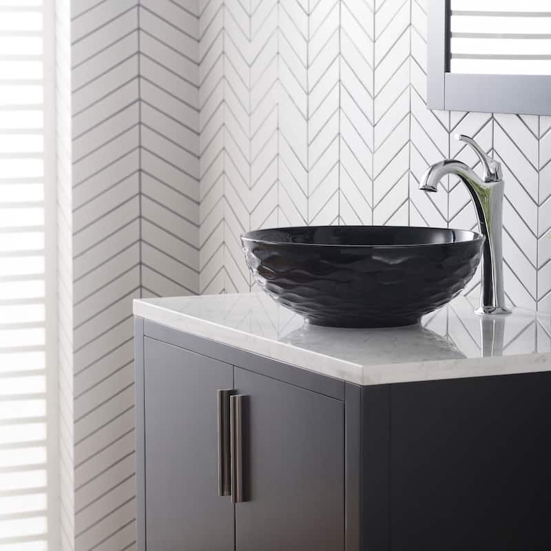 KRAUS Viva 16 1/2 inch Round Porcelain Ceramic Vessel Bathroom Sink
