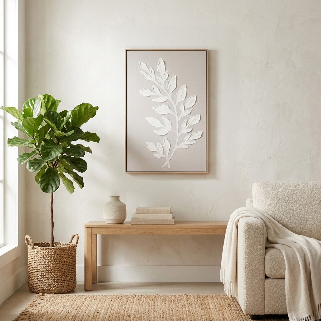 Decorative Textured Leaves Wall Art - 36", Ivory