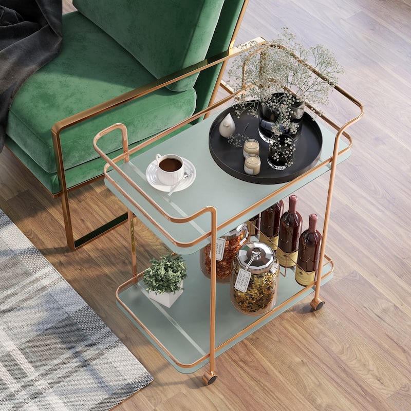 Reinhardt Modern Gold Metal 2-Shelf Serving Cart by Strick & Bolton