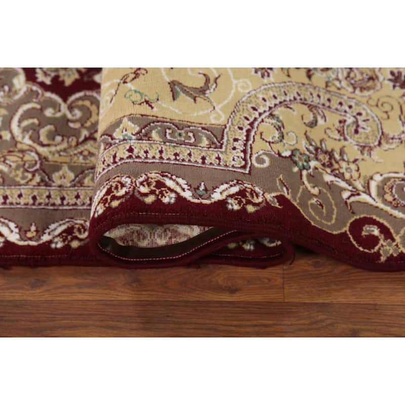 Burgundy Red Aubusson Turkish Rug Machine Made Carpet - 6'7" x 9'9"