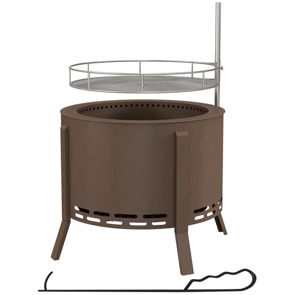 Smokeless Wood Burning Fire Pit with BBQ Grill Bronze Steel Outdoor Fire Pit with Poker 19 Inch - 19" Diameter x 16.5" Height