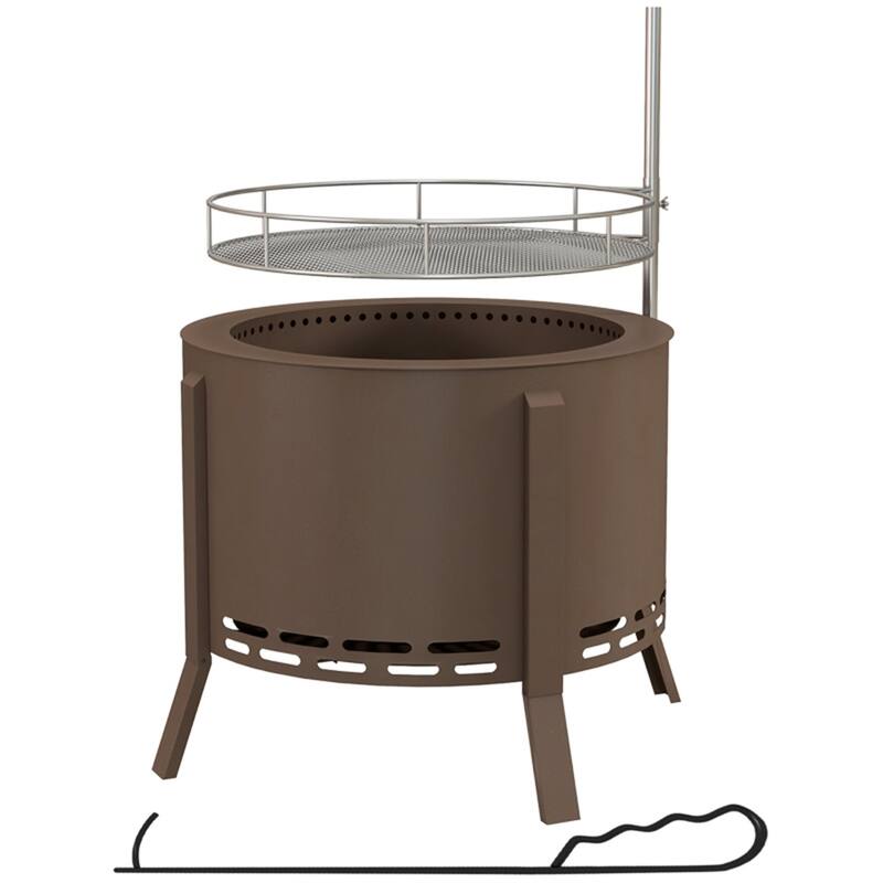 Smokeless Wood Burning Fire Pit with BBQ Grill Bronze Steel Outdoor Fire Pit with Poker 19 Inch - 19" Diameter x 16.5" Height