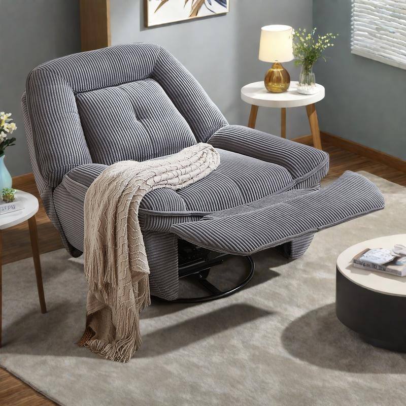 Corduroy Upholstery 360° Swivel Recliner Chair with Rocking Function