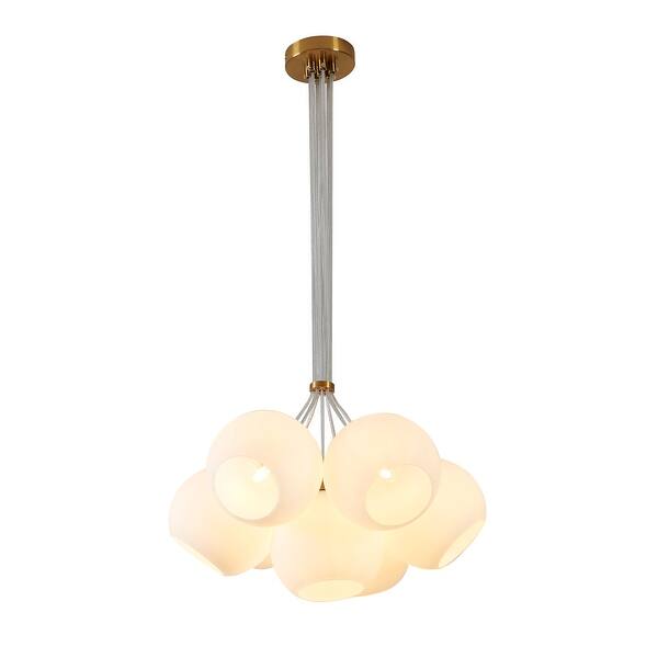 7-Light Gold Metal Chandelier With White Glass Shade - Bed Bath ...