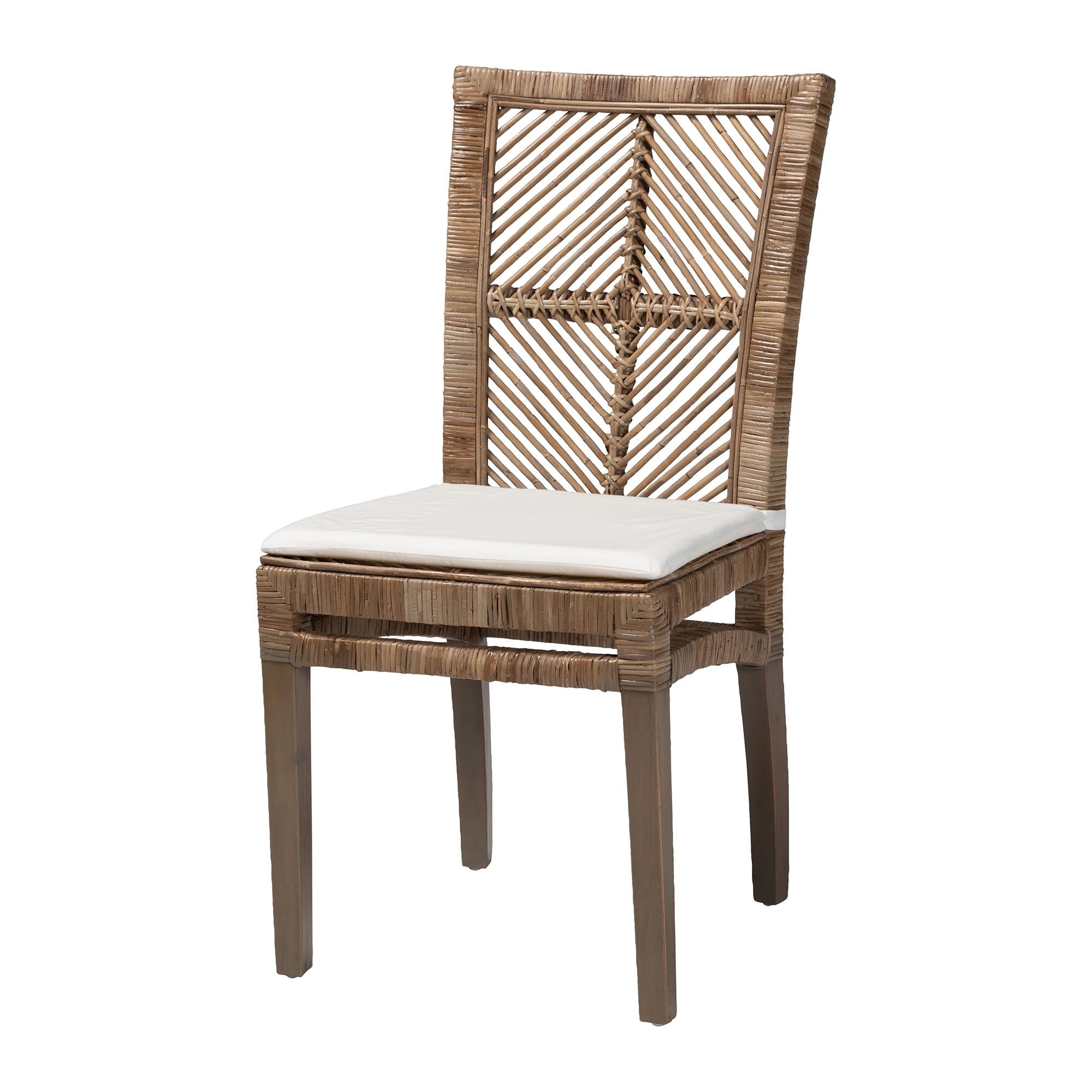 Laluna Modern Bohemian Rattan/ Mahogany Wood Dining Chair with Cushion