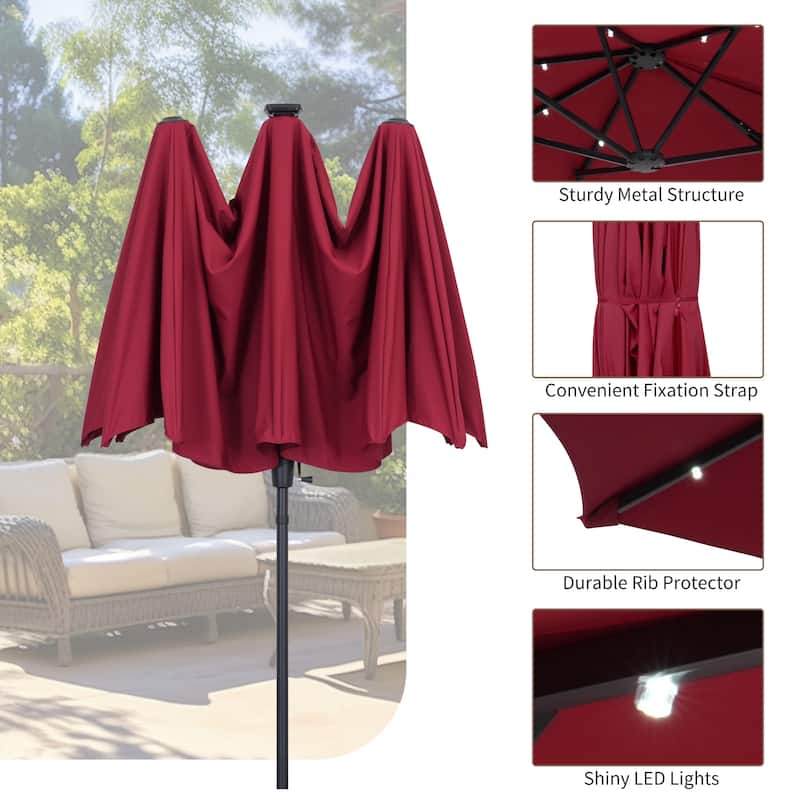 Autlaycil 13 ft Patio Umbrella with 36 Solar Lights & Crank System for Outdoor