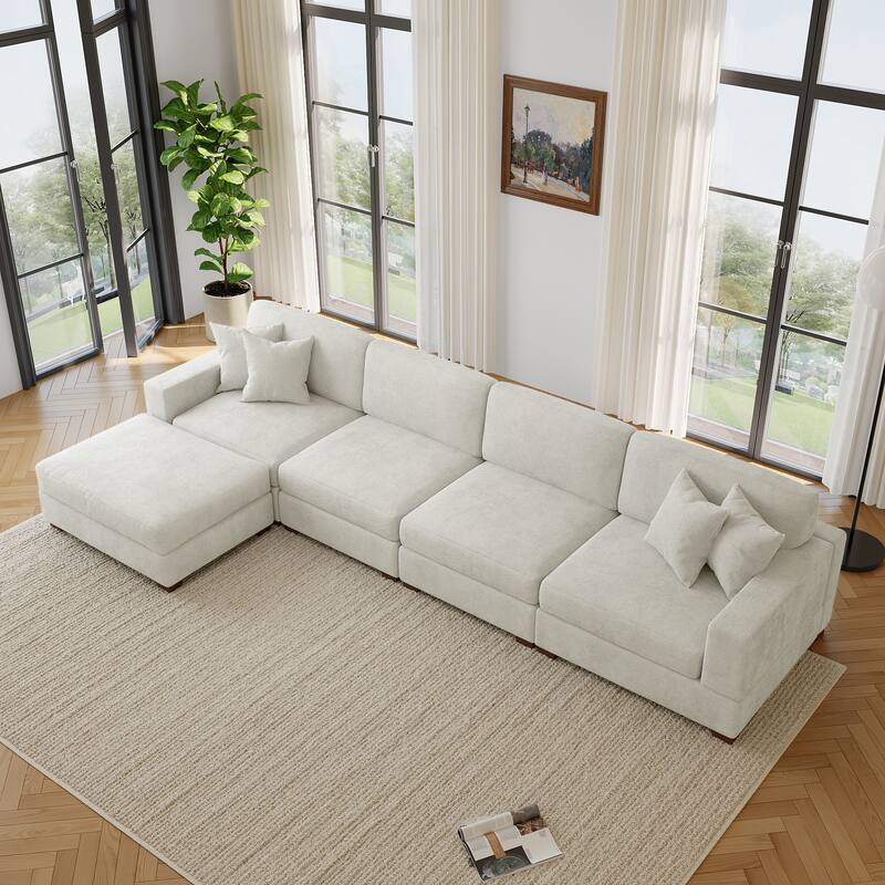 Modern Oversized Chenille Modular Sectional Sofa with Ottoman